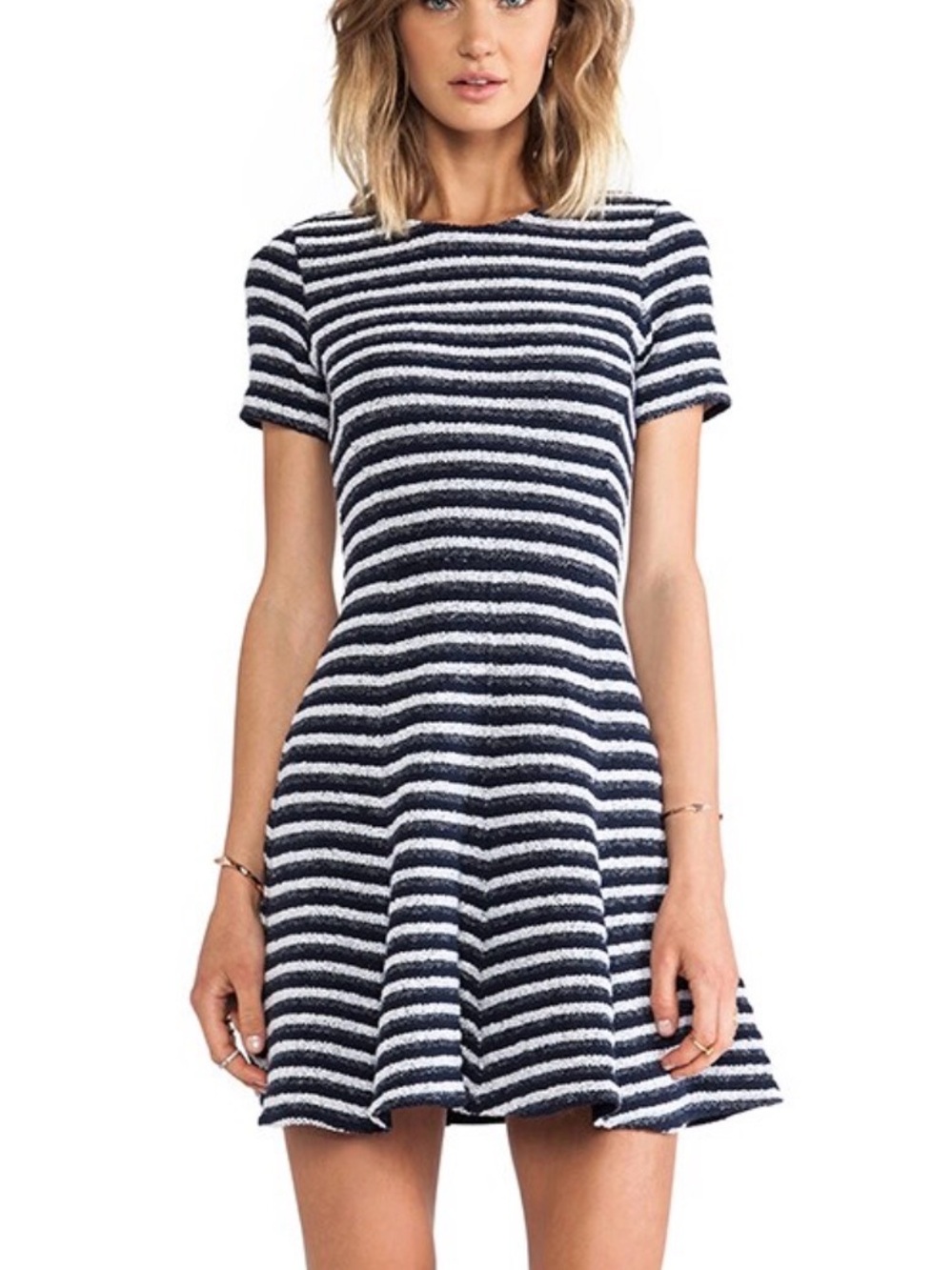 Theory Albita Guarda Navy/White Striped Fit & Flare Boucle Mini Dress Size 4